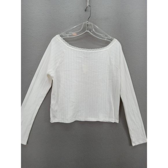 Aeropostale Pointelle Long Sleeve Lace Trim Rosette Top Women's L Coquette NWT - Picture 5 of 11